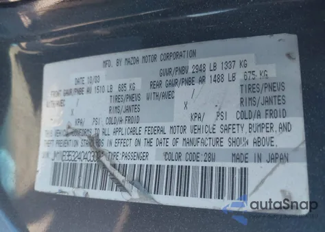 2004 Mazda Mx-5 Miata Cloth из США, поврежденный, VIN JM1NB353240403021